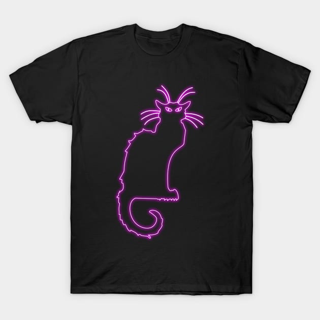 Chat Noir pink neon T-Shirt by la chataigne qui vole ⭐⭐⭐⭐⭐